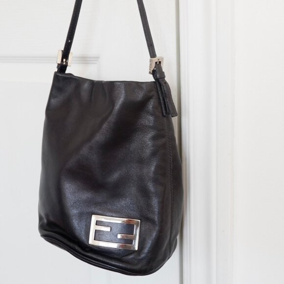 Authentic Preowned Fendi Black Leather FF Logo Bucket Shoulder Bag - Picture 1 of 16